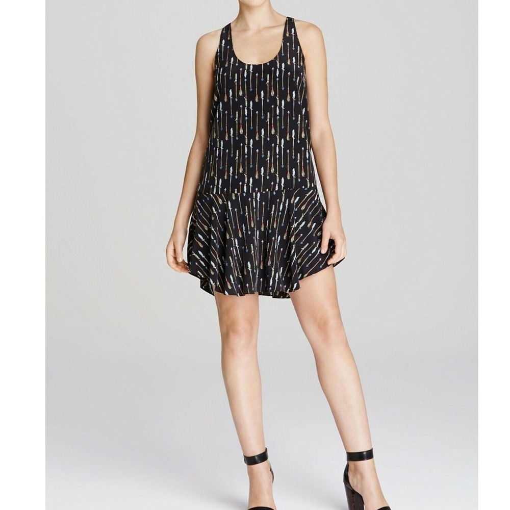 Joie Arrow Print Silk Drop Waist Mini Dress Women S Black Sleeveless Racerback
